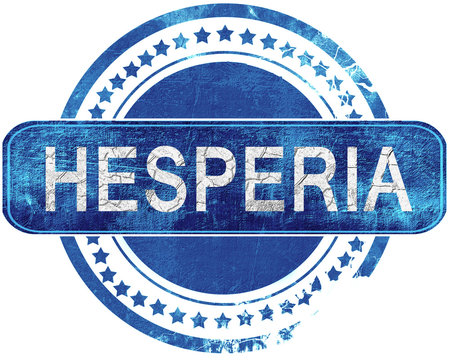 hesperia grunge blue stamp. Isolated on white.