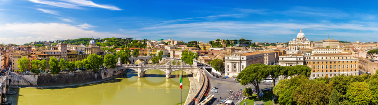 Fototapeta Tiber river and St. Peter Basilica in Rome