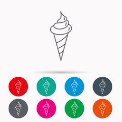 Ice cream icon. Sweet dessert in waffle cone.