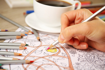 Adult antistress colouring book with pencils
