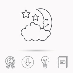 Night or sleep icon. Moon and stars sign.