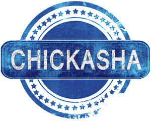 chickasha grunge blue stamp. Isolated on white.