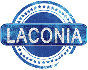 laconia grunge blue stamp. Isolated on white.