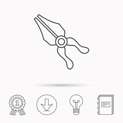 Pliers icon. Repairing fix tool sign.