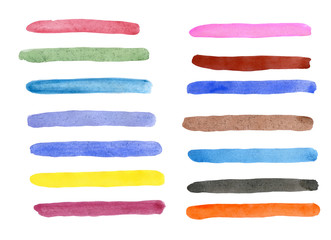 Strips of different colors, painted with watercolor