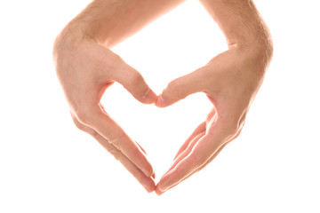 Fototapeta premium Two homosexuals making heart with their hands isolated on white