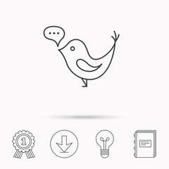 Bird with speech bubble icon. Short messages.