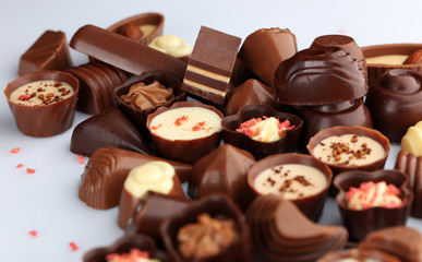 Assorted chocolate candies, close up