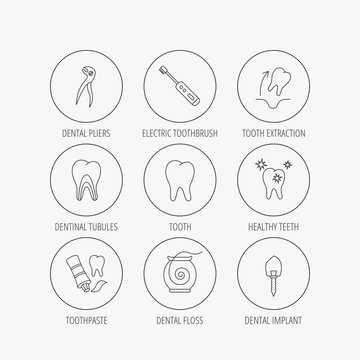 Tooth extraction, electric toothbrush icons.