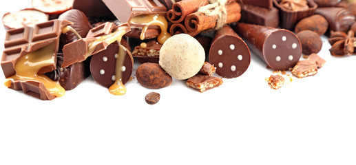 Assorted chocolate candies, isolated on white