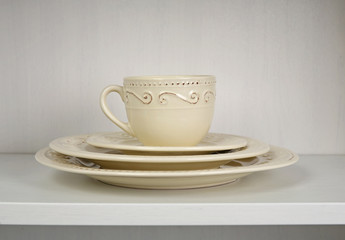 Fototapeta premium Dishes in cupboard in the kitchen