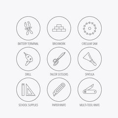 Paper knife, spatula and scissors icons.