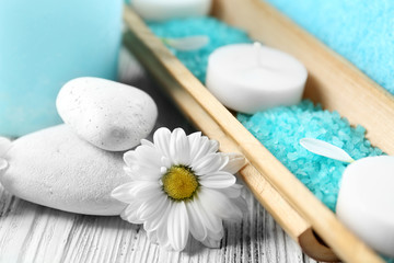 Spa set on white wooden table