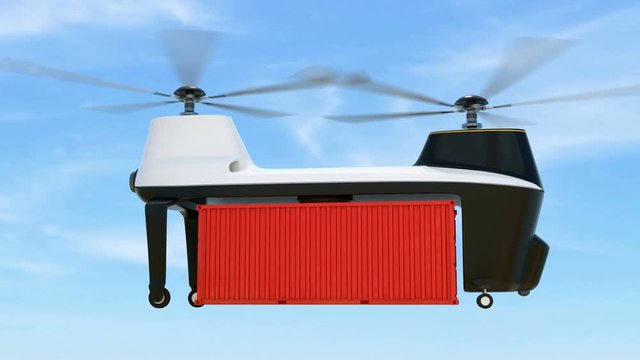 Animation of cargo drones flying in the sky