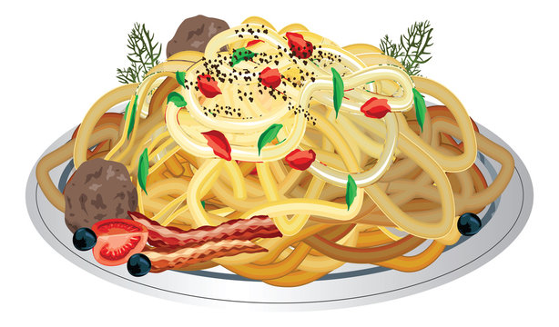spaghetti and meatball dishes - Illustration