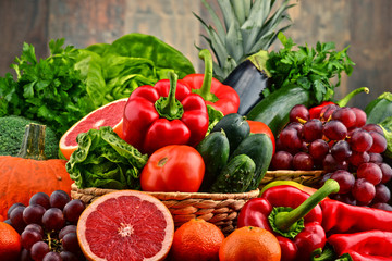 Composition with variety of fresh vegetables and fruits
