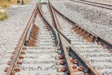 Fototapeta premium Railroad tracks crossing of a Public Thai Train Railway
