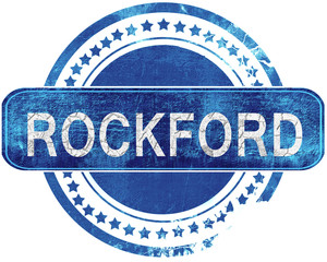 rockford grunge blue stamp. Isolated on white.