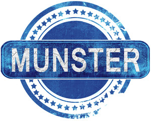 munster grunge blue stamp. Isolated on white.