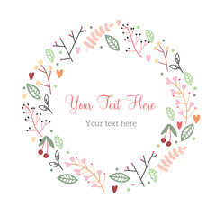 Floral Frame Collection. Set of cute retro flowers arranged un a shape of the wreath perfect for thank you card wedding invitations and birthday cards