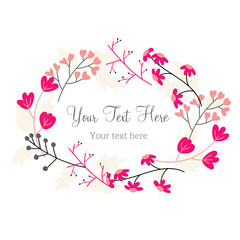 Floral Frame Collection. Set of cute retro flowers arranged un a shape of the wreath perfect for thank you card wedding invitations and birthday cards