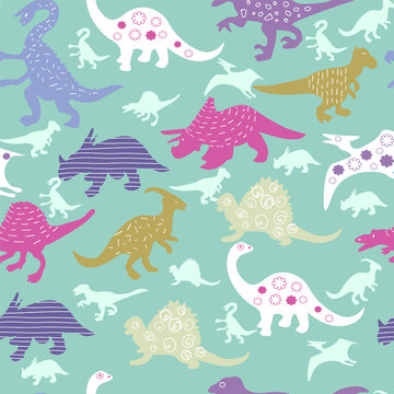 Cute Pattern of colorful different dinosaur