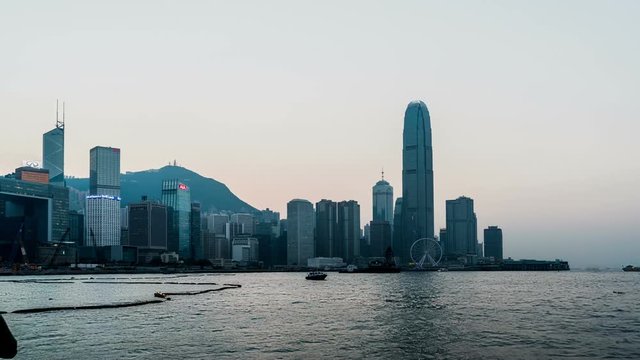 From sunset to night, different view of the Victoria Harbour in Hong Kong,China 
