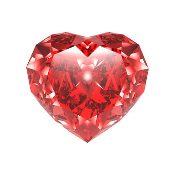Diamond, Red Heart, isolated on White 