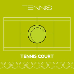 Tennis ball and court. Flat sports icon. Vector illustration