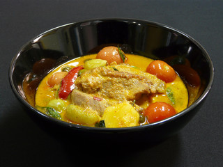 thai food gaeng phed ped yang  red curry with roast duck