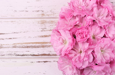 Spring Blossom Flowers over Wooden Background