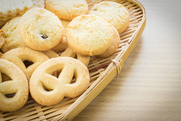 Cookies in bamboo bowl