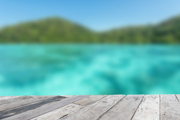 Wood floor top on blue sea background
