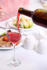 Dinner with wine in restaurant