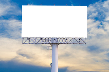 Blank billboard ready for new advertisement with blue sky backgr