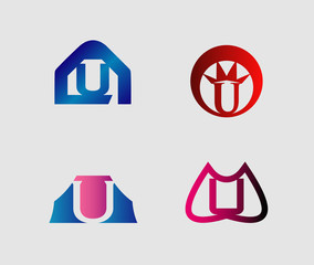 Set of letter U logo icons design template elements. Collection of vector signs.
