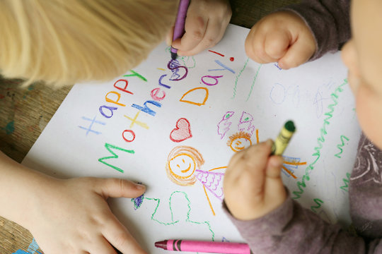 Children Coloring Happy Mother's Day Card