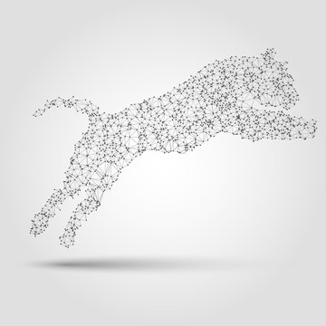 Abstract tiger silhouette from dots and lines.