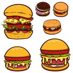 Set of burgers illustrations.