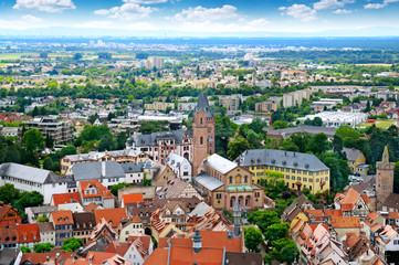 Fototapeta na wymiar Picturesque view of the European city, the top view