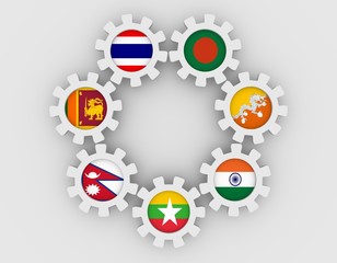 Bay of Bengal Initiative for Multi-Sectoral Technical and Economic Cooperation members national flags on gears