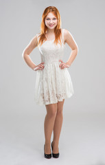 young woman in a white dress