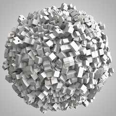 3D illustration of abstract cubes boxes sphere