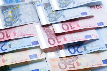 Fototapeta na wymiar Set of different euro banknotes, background