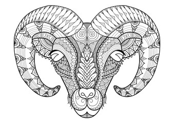 Horn sheep line art design for coloring book, t shirt design, bag design,tattoo and so on