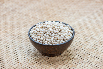 Closeup white beans on bowl