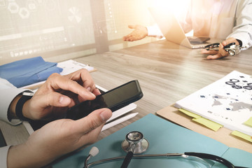 Medicine doctor hand working with modern computer and digital pr