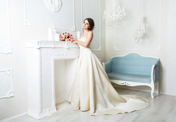Beautiful young bride in vintage wedding dress