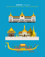 Obraz premium Thailand Royal Place Objects Set, Royal Grand Palace, Royal Temple, Royal Barge