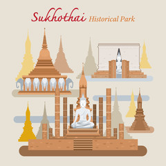 Naklejka premium Sukhothai, Historical Park, Thailand, World Heritage, Travel, Tourist Attraction